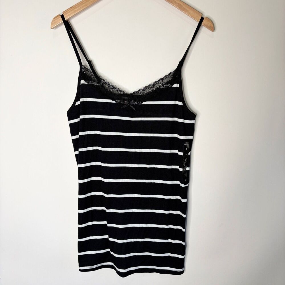 Torrid Cotton Modal Rib Lace V-Neck Cami Tank Striped Black White Women 2X NWT